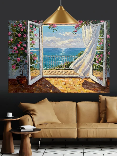 Pencere Deniz Manzarası Huzur Dekoratif Kanvas - Mdf Ahşap Tablo - 3