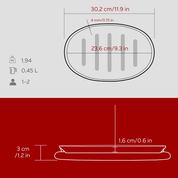 Lava Döküm Oval Fajita Tabağı Kayın Servis Ahşabı Ölçü 18x28cm. (Harici tava tutucu dahil değildir.)-Bordo - Resim 5