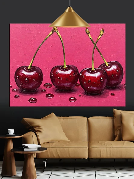 Taze Üç Kırmızı Kiraz Dekoratif Kanvas - Mdf Ahşap Tablo - 2
