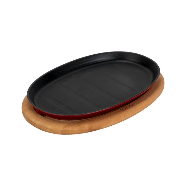 Lava Döküm Oval Fajita Tabağı Kayın Servis Ahşabı Ölçü 18x28cm. (Harici tava tutucu dahil değildir.)-Bordo - Resim 2