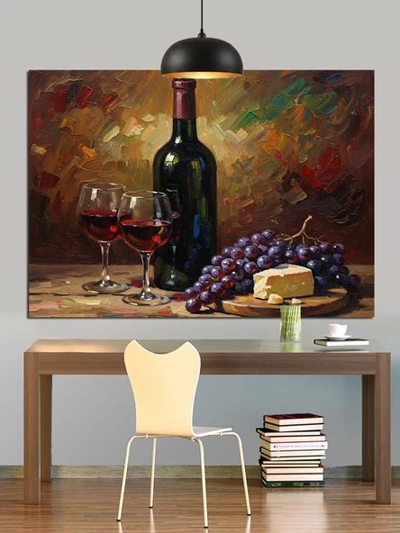 Şarap Peynir Üzüm Tabağı Dekoratif Kanvas - Mdf Ahşap Tablo - 3