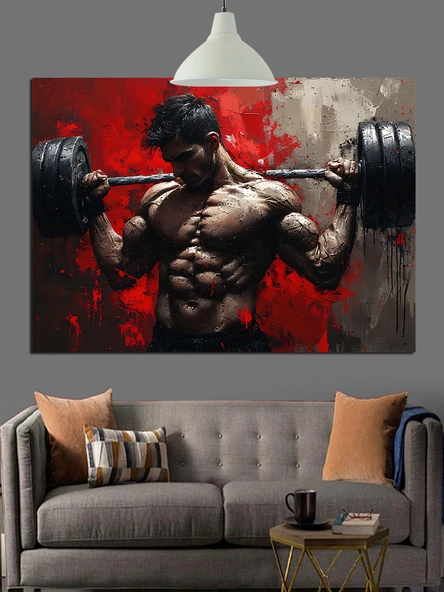 Kaslı Adam Vücut Geliştirme Dekoratif Kanvas - Mdf Ahşap Tablo