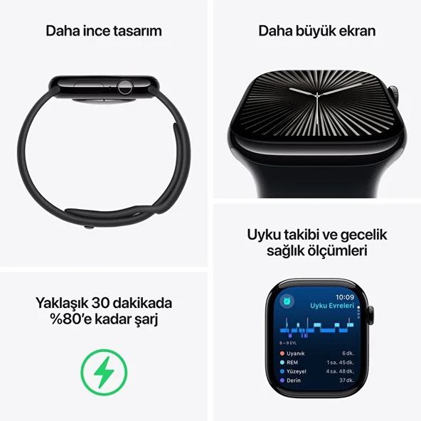 Apple Watch 10 GPS + Cellular 46 mm Arduvaz Kasa  ve Siyah Spor Kordon - M/L - Resim 4