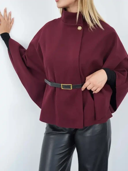 Pelerin Panço Kaban İnce Kaşe Kemer Hediyeli Gold Düğmeli - 9