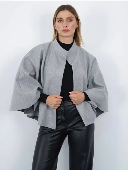 Pelerin Panço Kaban İnce Kaşe Kemer Hediyeli Gold Düğmeli - 2