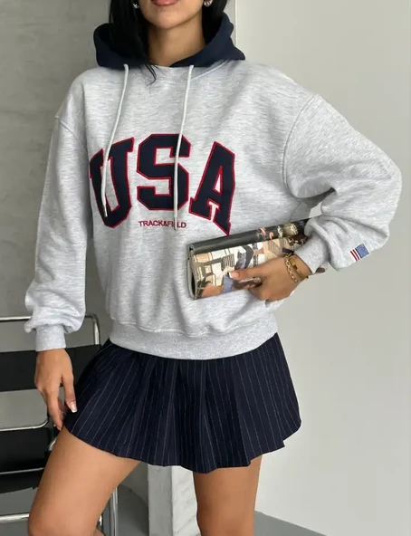 USA YAZILI KAPSONLU SWEAT - 8