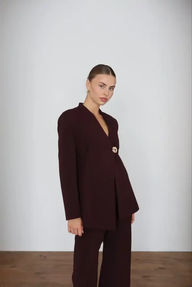 Kadın Siyah Blazer Ceket Pantolon Takım - 8