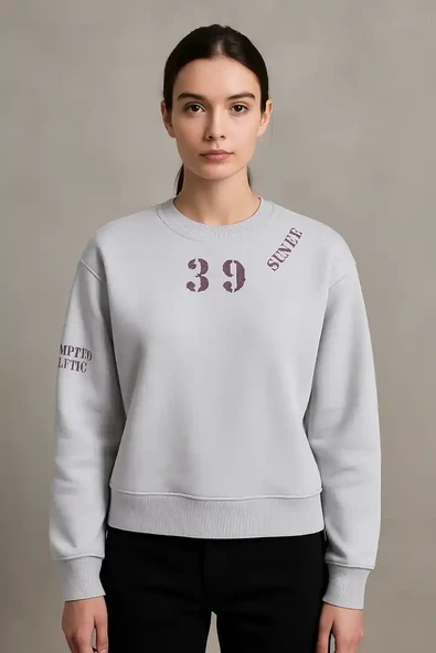 39 BASKILI BISIKLET YAKA KISA SWEAT, - 1