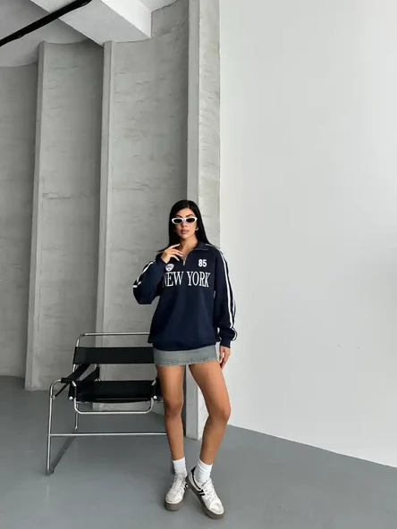 YARIM FERMUARLI NEWYORK YAZILI SWEAT - 8