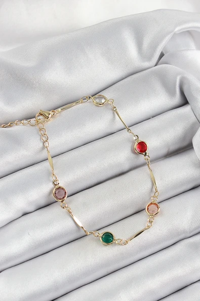 Pirinç Asorti Model Gold Renk Zirkon Taşlı Kadın Bileklik - TJ-BB7038 ürün görseli