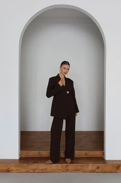 Kadın Siyah Blazer Ceket Pantolon Takım - 6