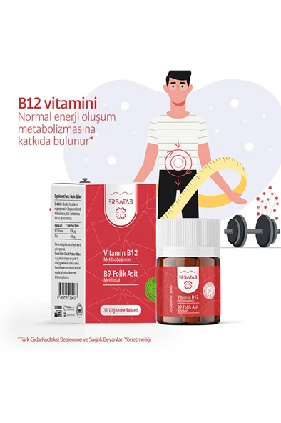 Erbatab Vitamin B12- Folik Asit B9-metilkobalamin-metilfolat - Resim 3