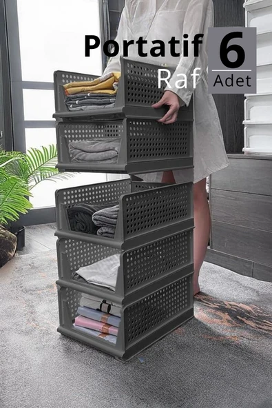 Mithra Life 6 lı Kayar Raf Organizer – Gri Dolap İçi Kıyafet, Aksesuar Düzenleyici MIT1264