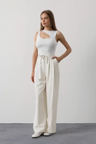 Pileli Bağcıklı Oversize Pantolon - 5