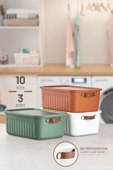 Mithra Life 3 lü 3 Renkli 10 lt Çok Amaçlı Kapaklı Organizer Saklama Kabı Kutu MIT1265 ürün görseli