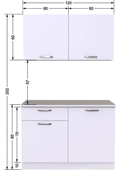 T Designo Ela Hazır Mutfak Dolabı 120 cm Tezgah Dahil Beyaz - Resim 3