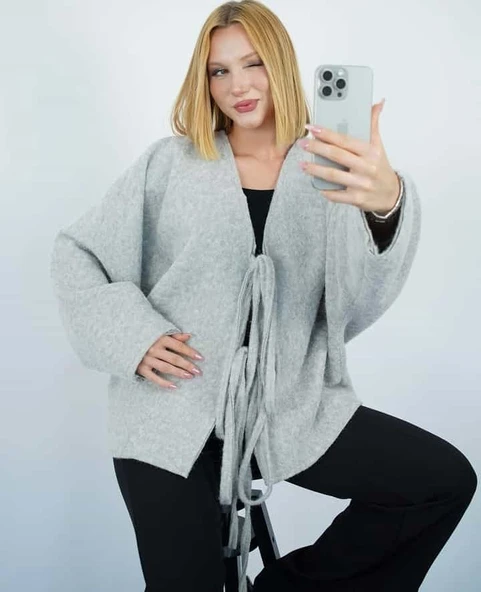 Bağlamalı Kaşe Ceket Hırka - 2