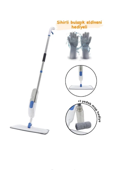 Sprey Mop + 2 Adet Mop Bezi + Sihirli Silikon Bulaşık Eldiveni