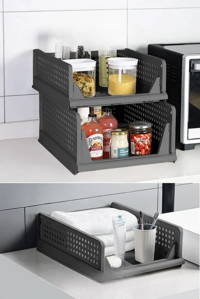 Mithra Life 3 lü Kayar Raf Organizer – Gri Dolap İçi Kıyafet, Aksesuar Düzenleyici MIT1263 - Resim 2