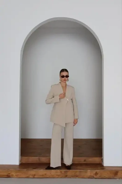 Kadın Siyah Blazer Ceket Pantolon Takım - 1