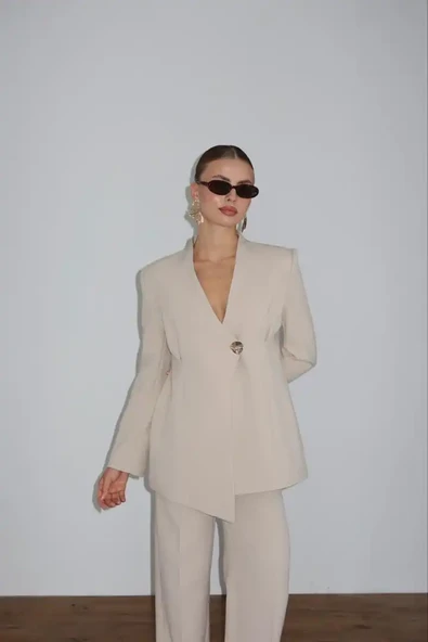 Kadın Siyah Blazer Ceket Pantolon Takım - 2