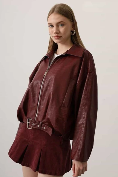 Kemer Detaylı Suni Deri Bomber Ceket - 2