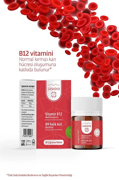 Erbatab Vitamin B12- Folik Asit B9-metilkobalamin-metilfolat - Resim 4