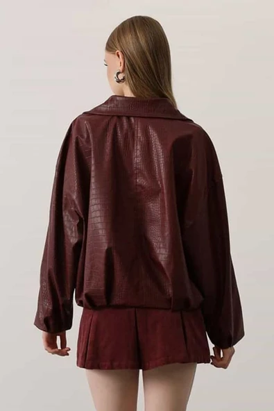 Kemer Detaylı Suni Deri Bomber Ceket - 4