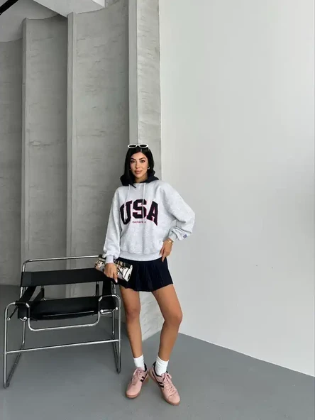 USA YAZILI KAPSONLU SWEAT - 7