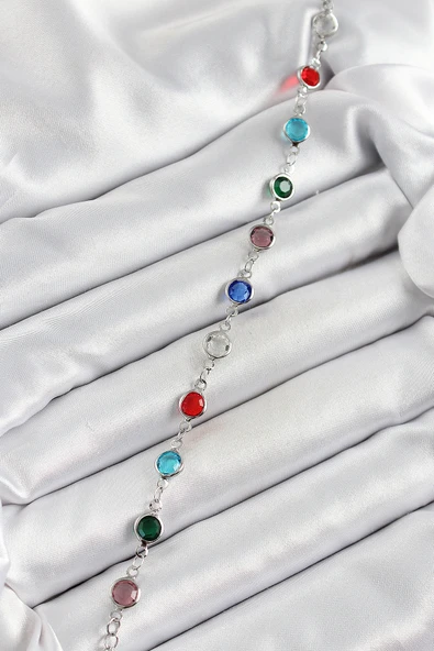 Pirinç Gümüş Renk Karışık Renk Zirkon Taşlı Kadın Bileklik - TJ-BB7046 - Resim 2