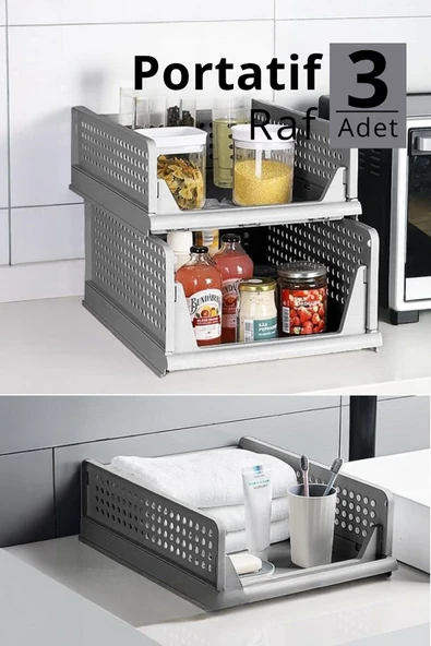 Mithra Life 3 lü Kayar Raf Organizer – Gri Dolap İçi Kıyafet, Aksesuar Düzenleyici MIT1263 - Resim 5