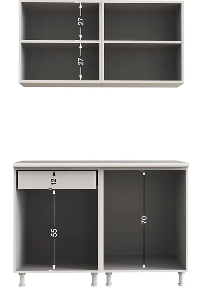 T Designo Ela Hazır Mutfak Dolabı 120 cm Tezgah Dahil Beyaz - Resim 5