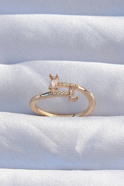 Pirinç Gold Renk Zirkon Taşlı Geometrik Ayarlanabilir Yüzük - TJ-BYK3239 ürün görseli