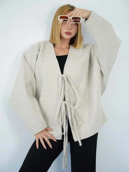 Bağlamalı Kaşe Ceket Hırka - 6