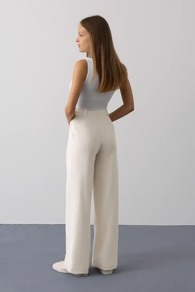 Pileli Bağcıklı Oversize Pantolon - 6