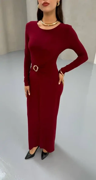 BELI TOKALI UZUN ELBISE - 5