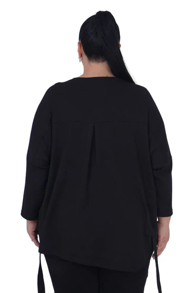 Kadın Büyük Beden Siyah Oversize Uzun Kol Bluz - Resim 3