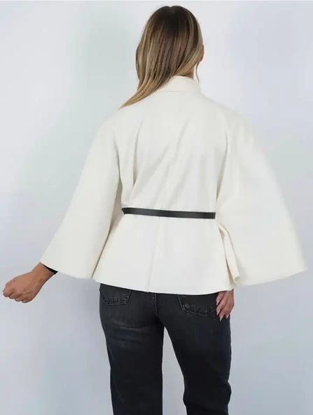 Pelerin Panço Kaban İnce Kaşe Kemer Hediyeli Gold Düğmeli - 4