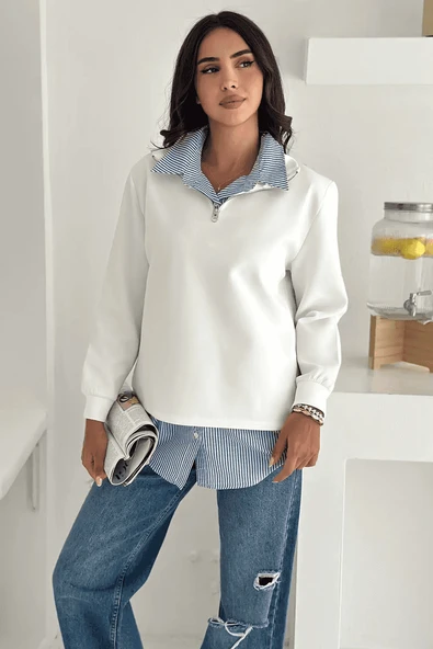 Fermuarlı Oversize Sweatshirt & Gömlek – Katmanlı Şehir Stili - 10