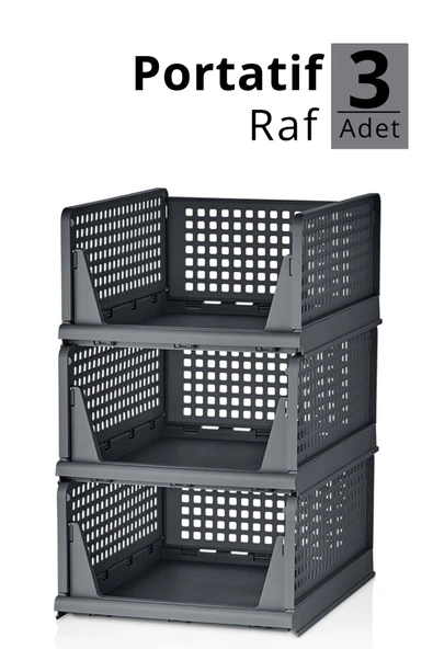 Mithra Life 3 lü Kayar Raf Organizer – Gri Dolap İçi Kıyafet, Aksesuar Düzenleyici MIT1263 - Resim 7