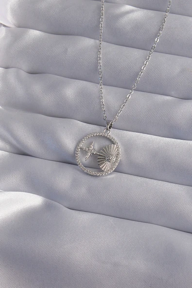 316L Çelik Zincir Gümüş Renk Zirkon Taşlı Yıldız Figürlü Oval Kolye - TJ-BKO9024 ürün görseli