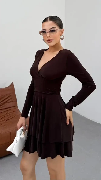 KRUVAZE YAKA CIFT KAT ELBISE - 3