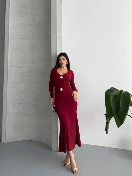 ÖNÜ ÇİFT TOKALI UZUN ELBISE - 7