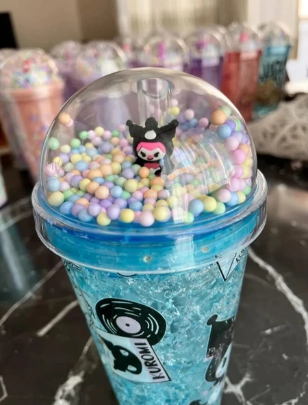 HEDİYELİK IŞIKLI BARDAK MATARA PİPETLİ ÇİFT KATMANLI MAVİ RENK - 2