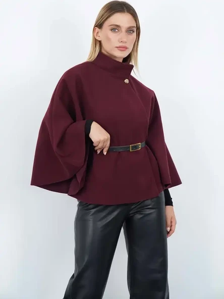 Pelerin Panço Kaban İnce Kaşe Kemer Hediyeli Gold Düğmeli - 11