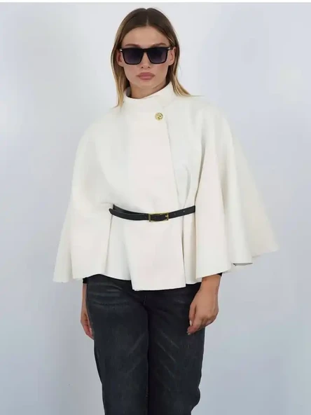 Pelerin Panço Kaban İnce Kaşe Kemer Hediyeli Gold Düğmeli - 6