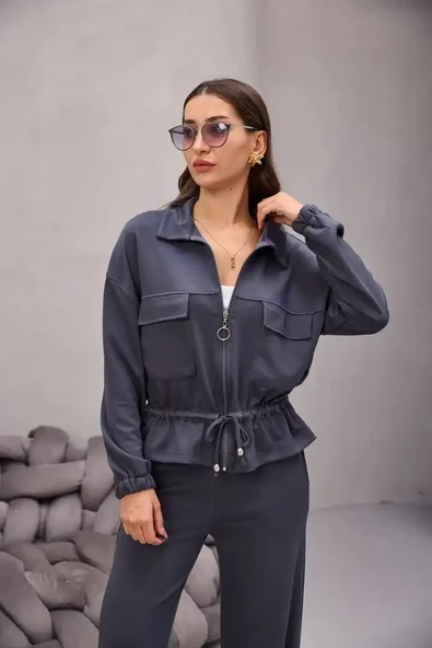 Fermuarlı Bağlamalı  Cep Detay  Gömlekli Takım - 9