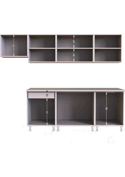 T Designo Nisan Hazır Mutfak Dolabı 260 cm Parlak Mürdüm ve Beyaz Tezgah Dahil - Resim 4