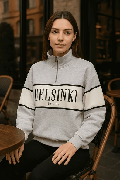 ÖNÜ FERMUARLI HELSİNŞI BASKILI KISA SWEAT - 2