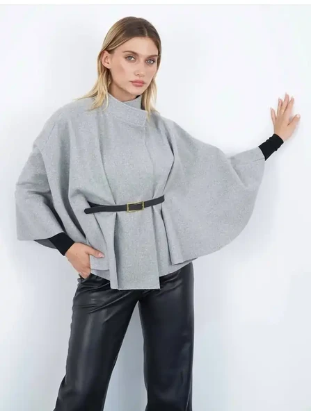 Pelerin Panço Kaban İnce Kaşe Kemer Hediyeli Gold Düğmeli